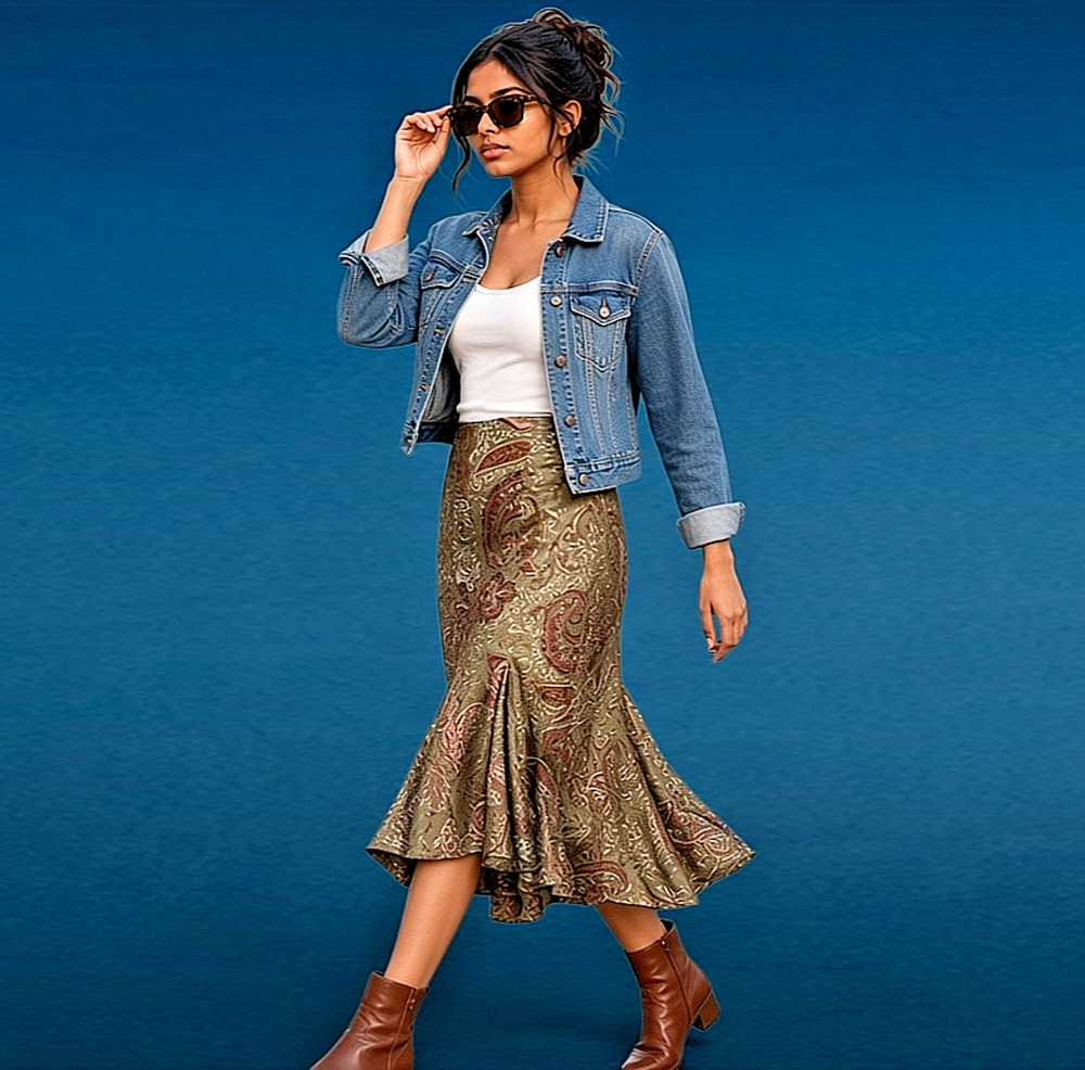 Lauren Ralph Lauren Paisley Silk Midi Skirt 6 Pleated Olive Green Y2K Boho Soft